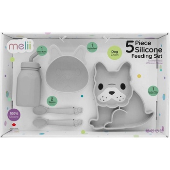 Melii Dětská silikonová jídelní sada Buldoček 5 ks