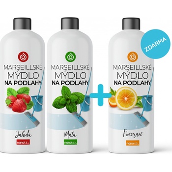 Nanolab Čistič na podlahy z Marseillského mýdla Pomeranč 1 l + Máta 1 l + Jahoda 1 l (set)