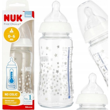 Nuk skleněná kojenecká láhev FC s kontrolou teploty růžová 240 ml