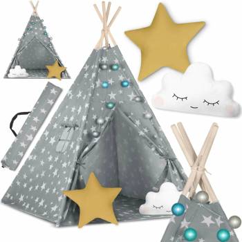 Nukido 740120 Dětské teepee se světýlky šedé s hvězdičkami