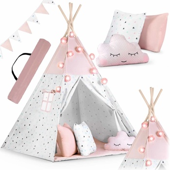 Nukido teepee stan pro děti s girlandou a světly růžový