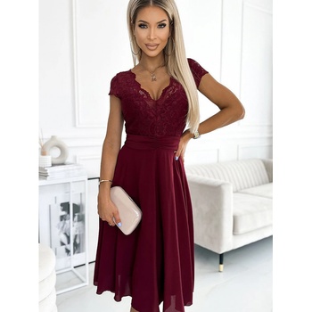 Numoco LINDA šifonové šaty s krajkovým výstřihem Vínová 1-5 Bordó