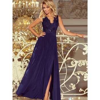 Numoco společenské dlouhé šaty Camila 215-2 tm.modrá