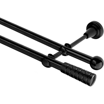 OK-GarnýžeCZ Garnýž kovová dvouřadá 16mm Torino černá 200 cm do stěny / na tunýlek - bez kroužků