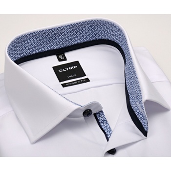 Olymp Luxor Modern Fit košile s modrobílým vnitřním límcem manžetou a légou bílá
