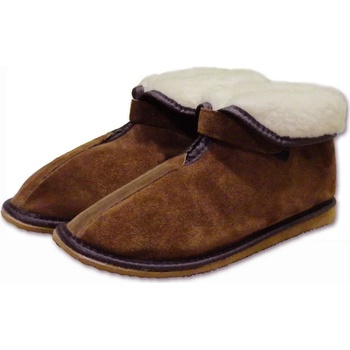 Ovčí věci Kotníkové kožené pantofle na suchý zip s ovčí vlnou