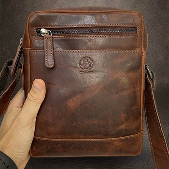 Pánská hnědá kožená Crossbody taška přes rameno M z pravé kůže