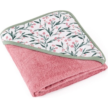 Petite&Mars Osuška bambusová s kapucí Loulou Pink Meadow 100 x 100 cm