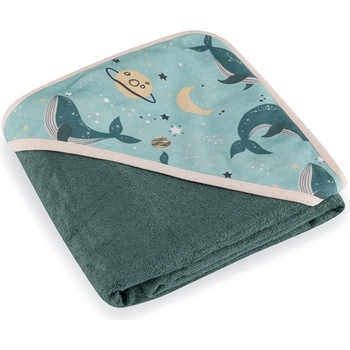 Petite&Mars Osuška bambusová s kapucí Loulou Whale Song 100 x 100 cm