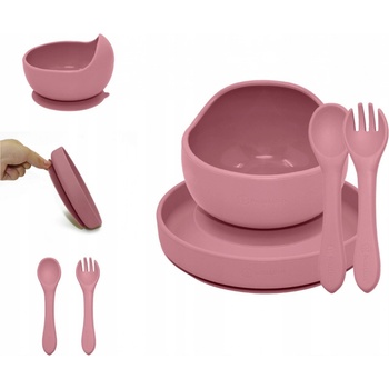 PETITE&MARS Set jídelní silikonový TAKE&MATCH Dusty Pink 6m+ 3 ks
