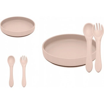Petite & Mars Set jídelní silikonový Take Match talíř příbor 6m+ Deset Sand 2 ks