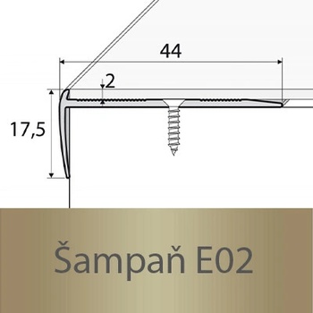 Profil Team Schodová hrana stříbro E01 1,2 m 2mm 44x17,5mm
