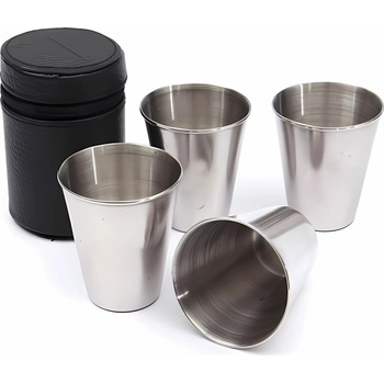 Pronett Nerezové panáky v koženkovém pouzdře 4 x 80 ml