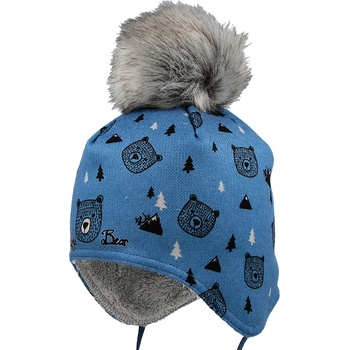 RDX Chlapecká vázací čepice s bambulí Medvěd Modrá