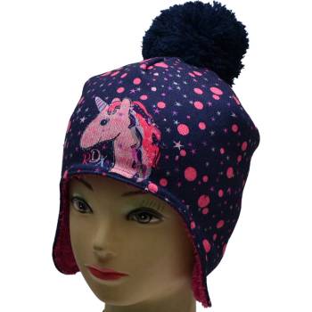 RDX zimní čepice na uši s bambulí Jednorožec modrá