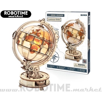 Robotime Rokr Svítící 3D dřevěné puzzle Globus 180 ks