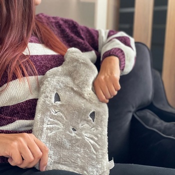 Ruhhy Láhev zahřívací termofor s fleecovým obalem Kočka 1,8 l