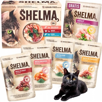 Shelma Cat kuřecí hovězí losos treska 12 x 85 g