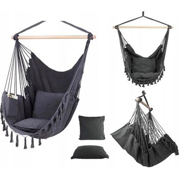 ShopJK ZÁVĚSNÉ BRAZILSKÉ KŘESLO XXL TMAVO ŠEDĚ + 2X POLŠTÁŘ