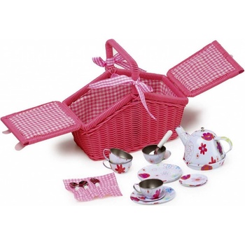 Small Foot piknikový růžový koš s nádobíčkem