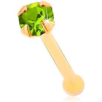 Šperky Eshop piercing do nosu ze žlutého zlata světle zelený blýskavý zirkonek, S1GG176.02
