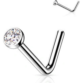 Šperky4U zahnutý piercing do nosu titan čirý kamínek TIT1027C-015