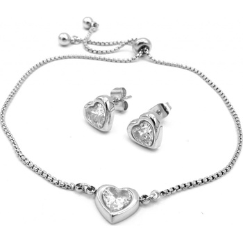 Steel Jewelry Souprava jemný náramek náušnice z chirurgické oceli srdce chirurgická ocel náušnice srdíčko SET250115