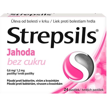 STREPSILS JAHODA BEZ CUKRU ORM 0,6MG/1,2MG PAS 24