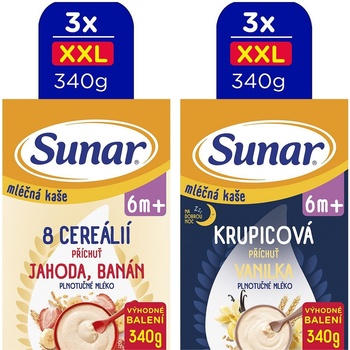 Sunar mléčná kaše 2 druhy XXL 6 x 340 g