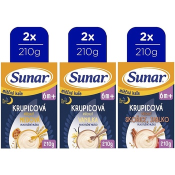 Sunar mléčná kaše Krupicová 3 druhy 6 x 210 g