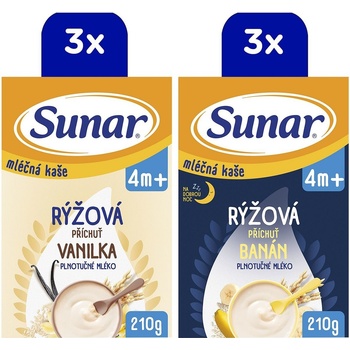 Sunar mléčná kaše Rýžová 2 druhy banán + vanilka 6 x 210 g