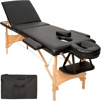 Tectake 401466 Skládací masážní lehátko dřevěné 3 zóny černá koženka