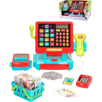 Teddies Pokladna dotyková s doplňky plast na baterie se zvukem v krabici 35x22x15cm