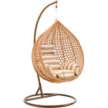 Textilomanie Světlé hnědé závěsné křeslo TROPIKAL se stojanem bílo-hnědým polštářem