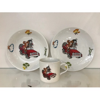 THUN 1794 Dětská jídelní souprava KRTEK-auto porcelán 3 dílná