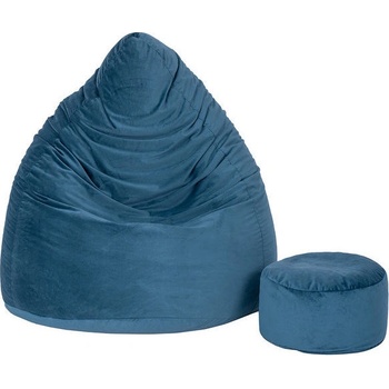 TopKing Sedací vak míč XXXXL 125 cm + podnožník XL 35 cm VELUR Modrá
