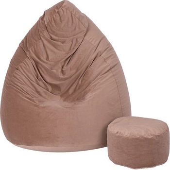 TopKing Sedací vak míč XXXXL 125 cm + podnožník XL 35 cm VELUR Světle hnědá