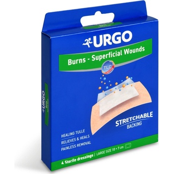 URGO BURNS Voděod.náplasti na popál.10 x 7 cm 4 ks