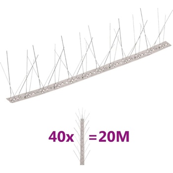 VidaXL 5řadové nerezové hroty proti ptákům a holubům sada 40 ks 20 m 11461.149134