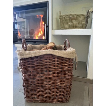 Vingo Ratanový koš na dřevo s textilií skořicový 48x55 cm