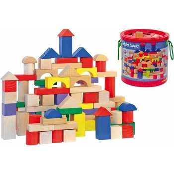 Woody 90905 kostky barevné/natur s prostrkávacím víkem 100 ks