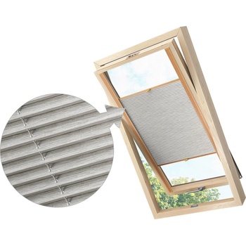 Zebra-shop Zastiňující roleta Plissé pro střešní okno Sv. Šedý melír PD306 Fakro 55/78 borovice
