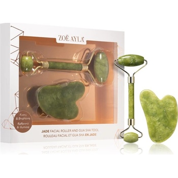 Zoë Ayla Jade Facial Roller And Gua Sha Tool Gua Sha Stone masážní pomůcka 1 ks + Facial Roller masážní váleček 1 ks