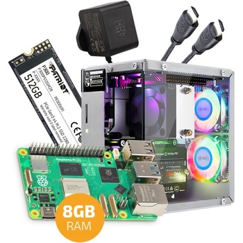 Zonepi Sada s Raspberry Pi 5 (8GB RAM), Pironman 5, 512GB SSD + příslušenství 568458