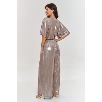 Makadamia dámský společenský overal M884 metalický materiál Cappucino