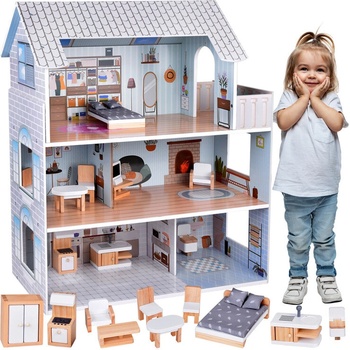 Tomido Dřevěný domeček pro panenky Vila s nábytkem