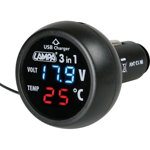 Digitální voltmetr 12/24V s teploměrem a USB výstupem