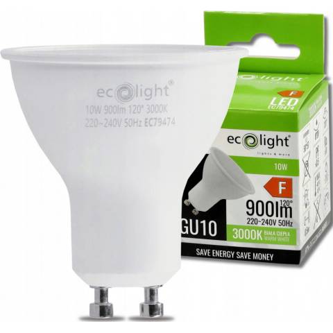 ECOLIGHT LED žárovka GU10 - 10W - 900lm - 3000k - teplá bílá