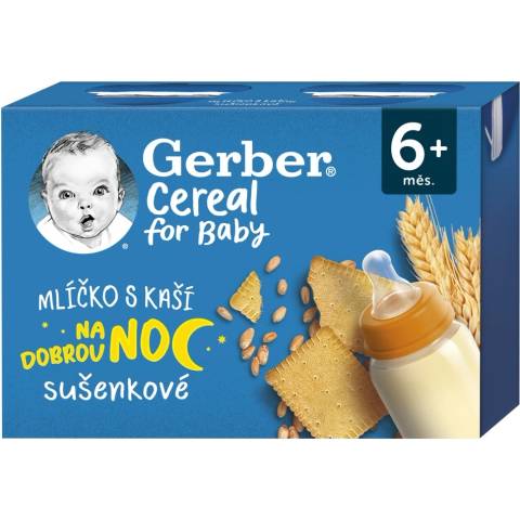 Gerber Cereal mlíčko s kaší na dobrou noc sušenkové 6 x 2 x 200 ml