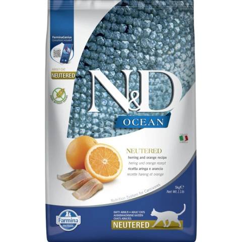 N&D Ocean Adult Cat Grain Free Neutered Herring & Orange 5 kg